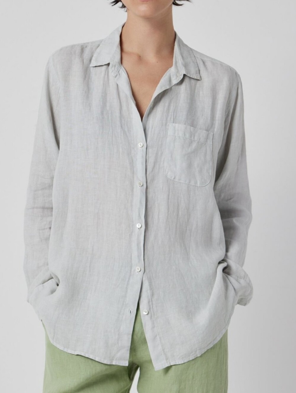 Velvet By Graham & Spencer Jenny Graham Mulholland Linen Shirt Small Blue Gray